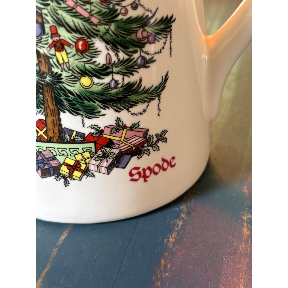 Spode Christmas Tree Pitcher Teleflora Gift Holiday Ceramic Jug White Green Rim - Picture 3 of 11